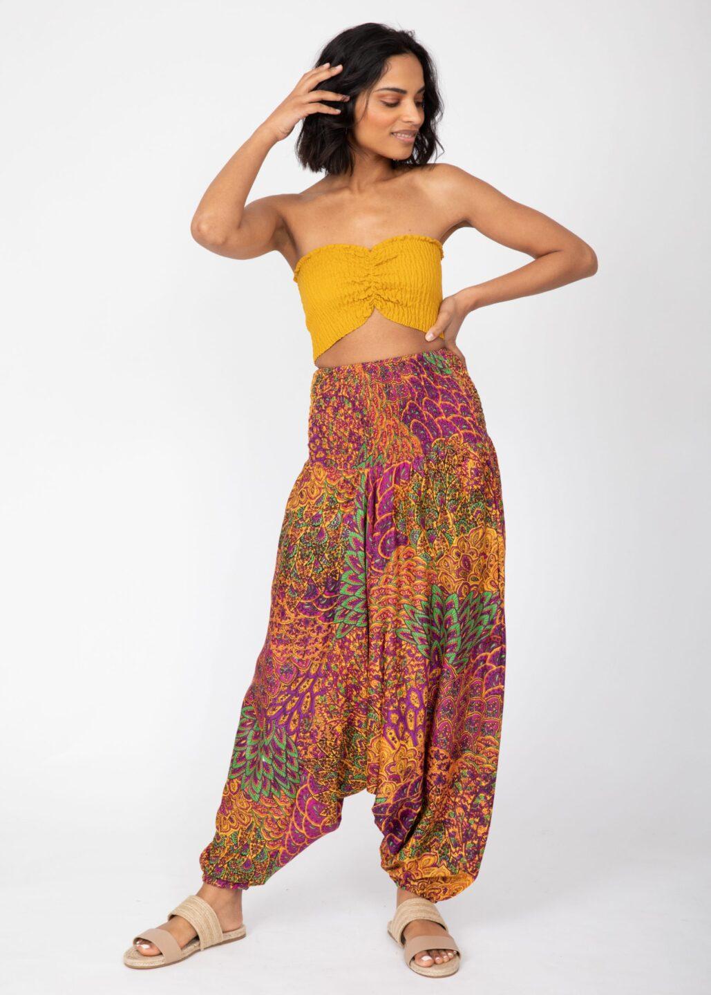 2 in 1 Harem Trousers/Bandeau Jumpsuit in Pink & Orange