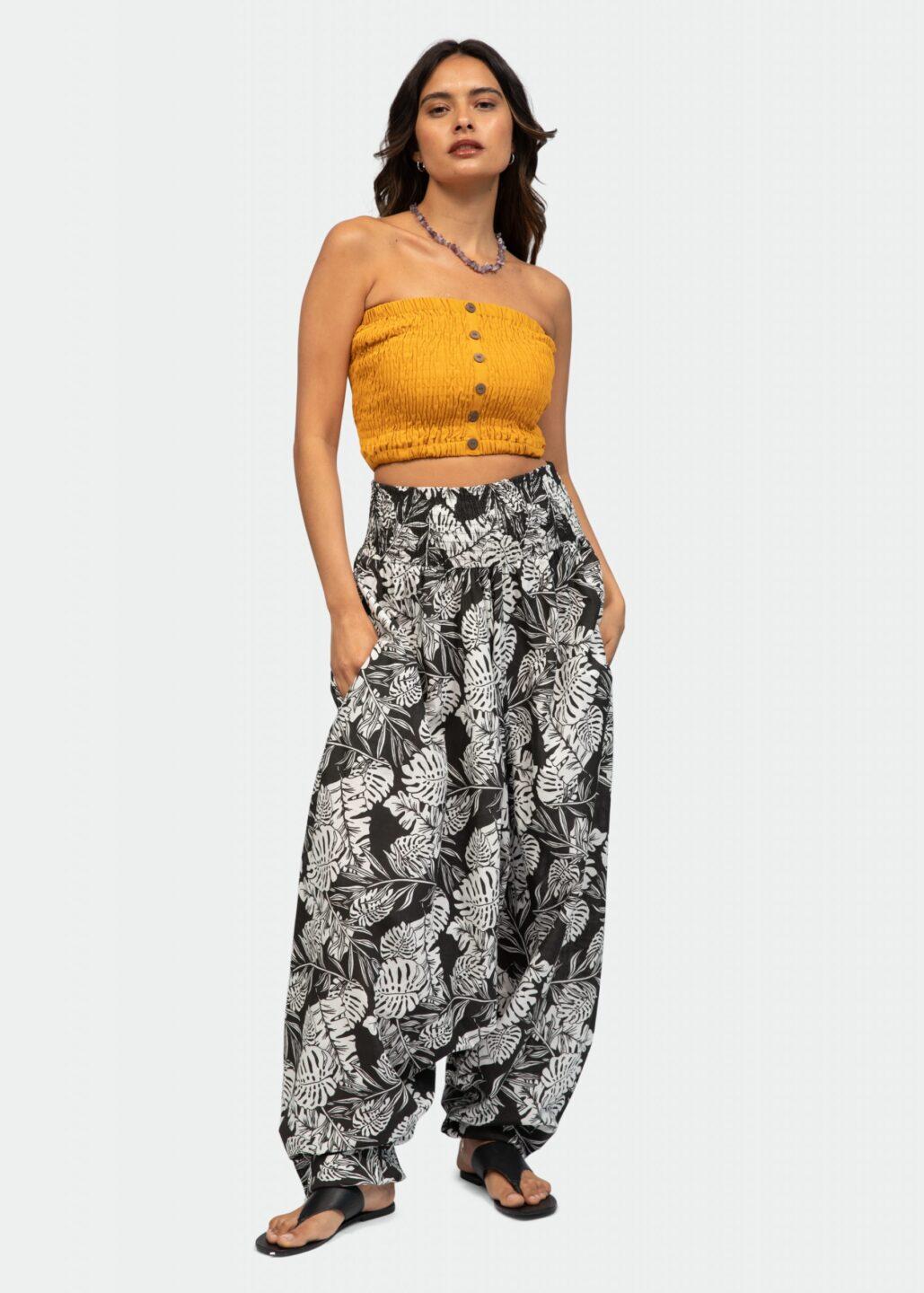 2 in 1 Maxi Harem Pants and Jumpsuit in Leaves Print