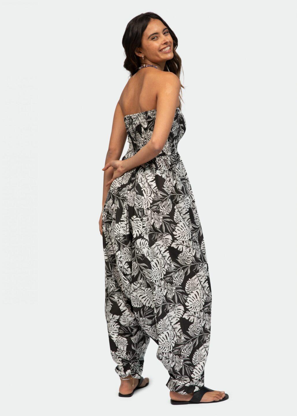 2 in 1 Maxi Harem Pants and Jumpsuit in Leaves Print