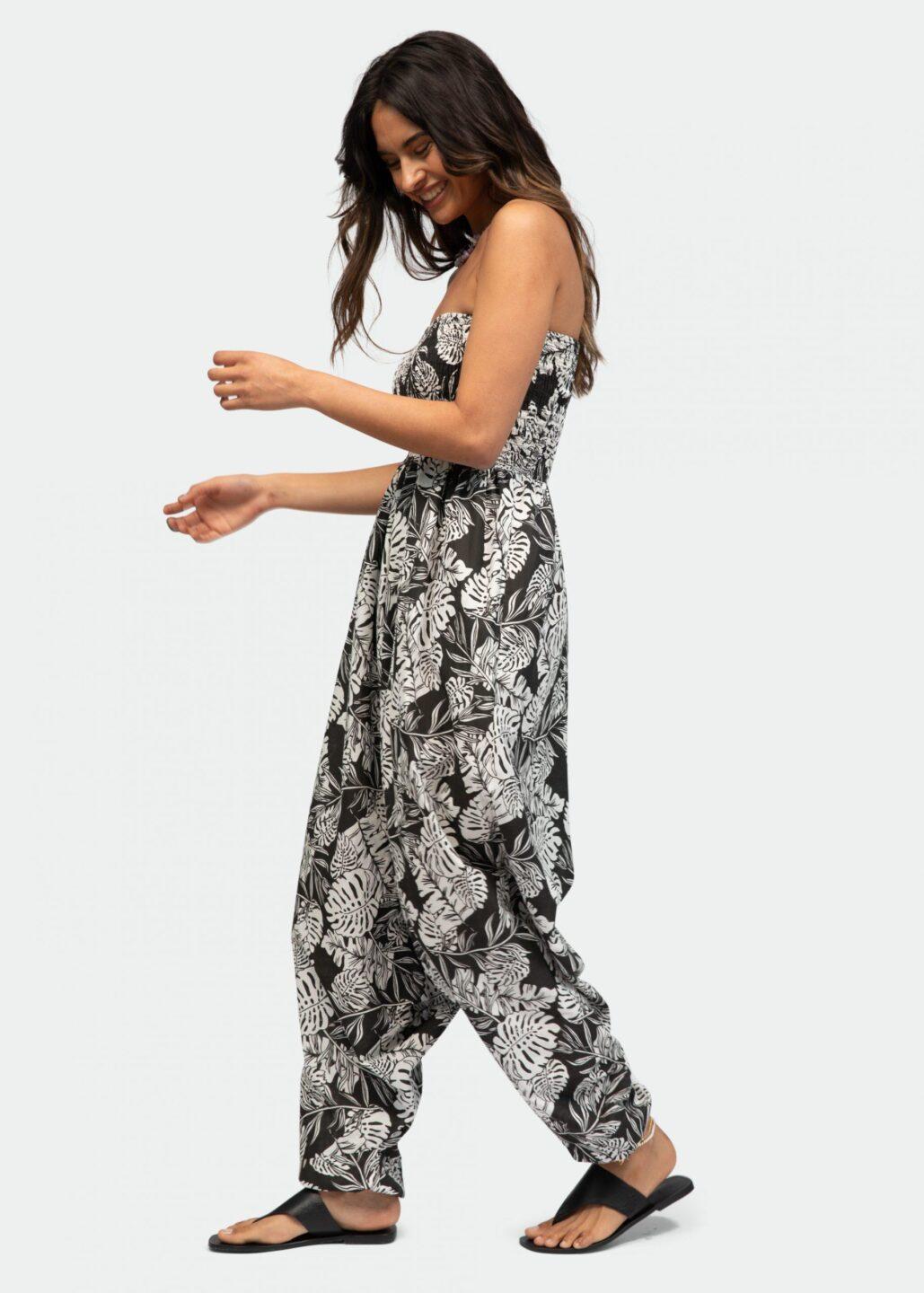 2 in 1 Maxi Harem Pants and Jumpsuit in Leaves Print