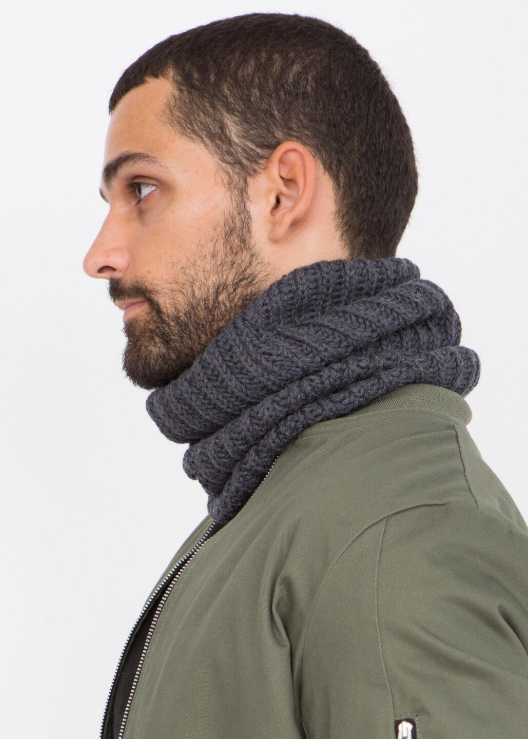 Merino Knitted Tube Snood Scarf Charcoal