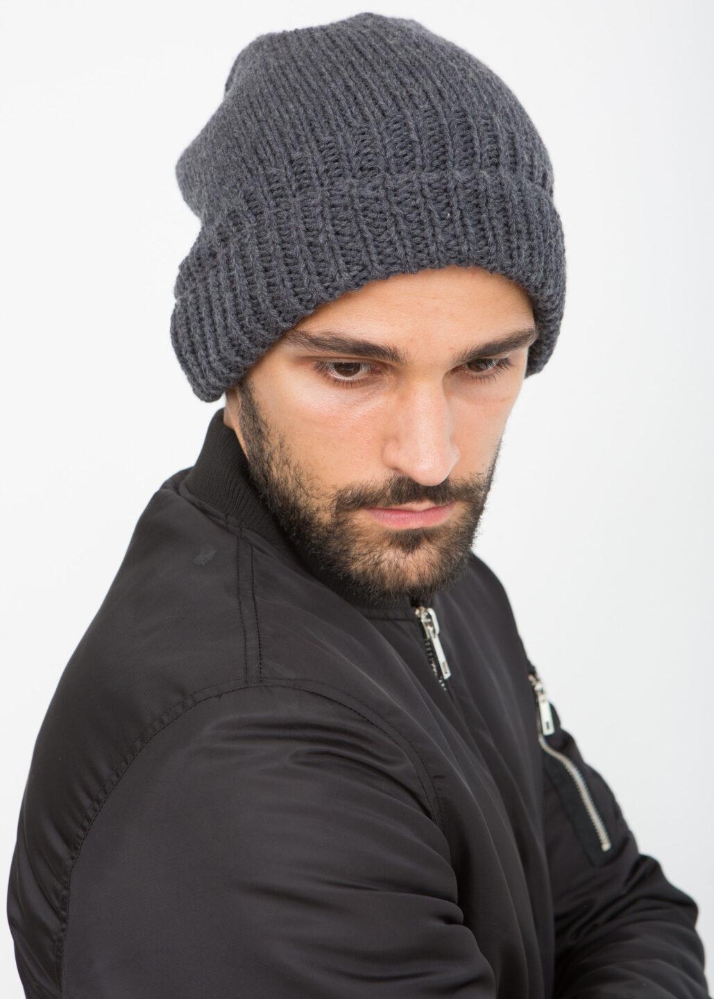 Charcoal Grey Merino Slouchy Beanie Men - Ethically Handmade