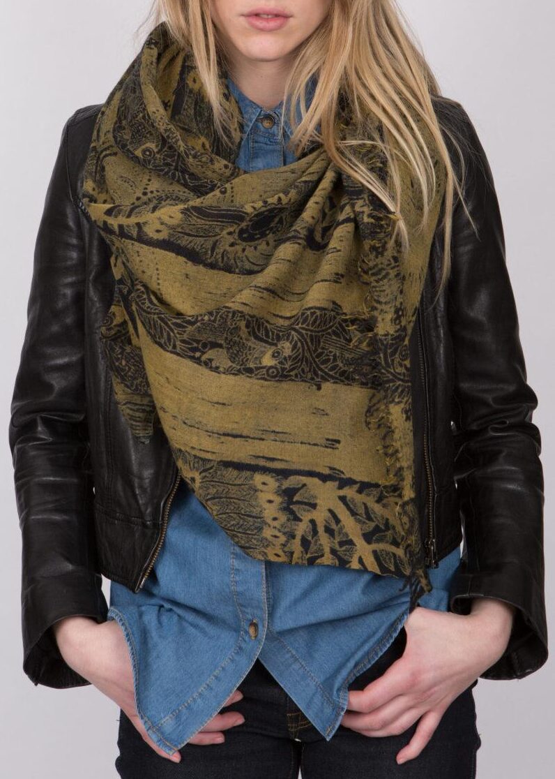 likemary wool scarf with unique print, ideal for layering in cool weather