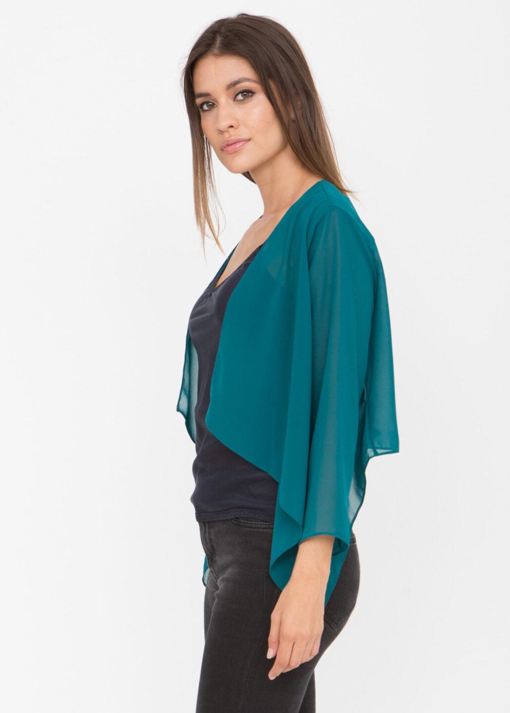 Sheer Chiffon Shrug Bolero Jacket Teal