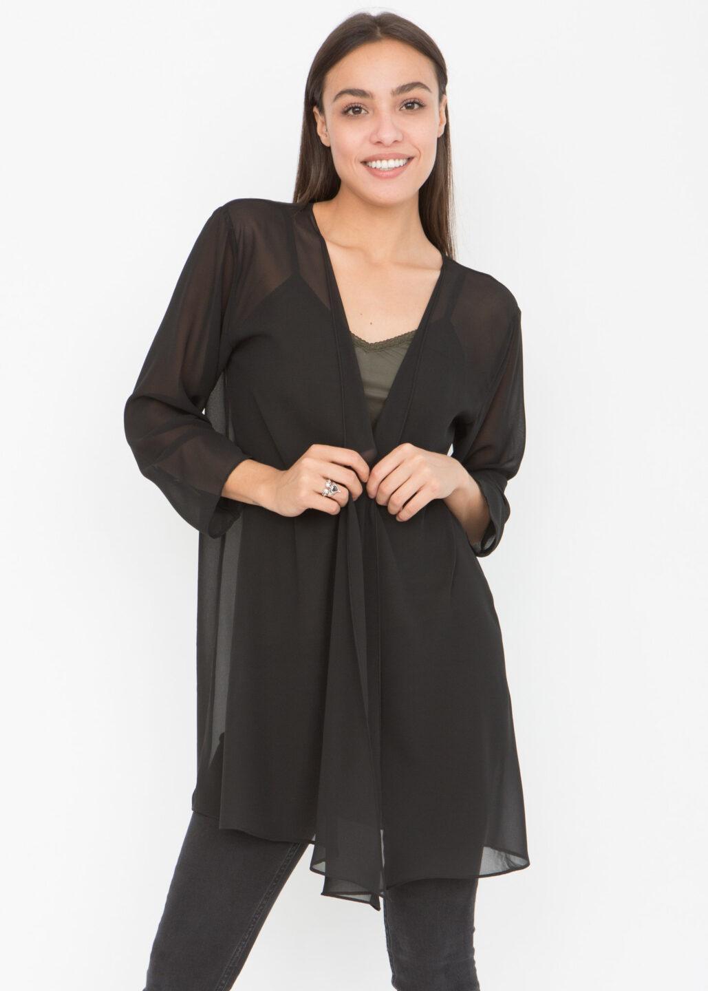 Elegant Sheer Longline Cardigan Black