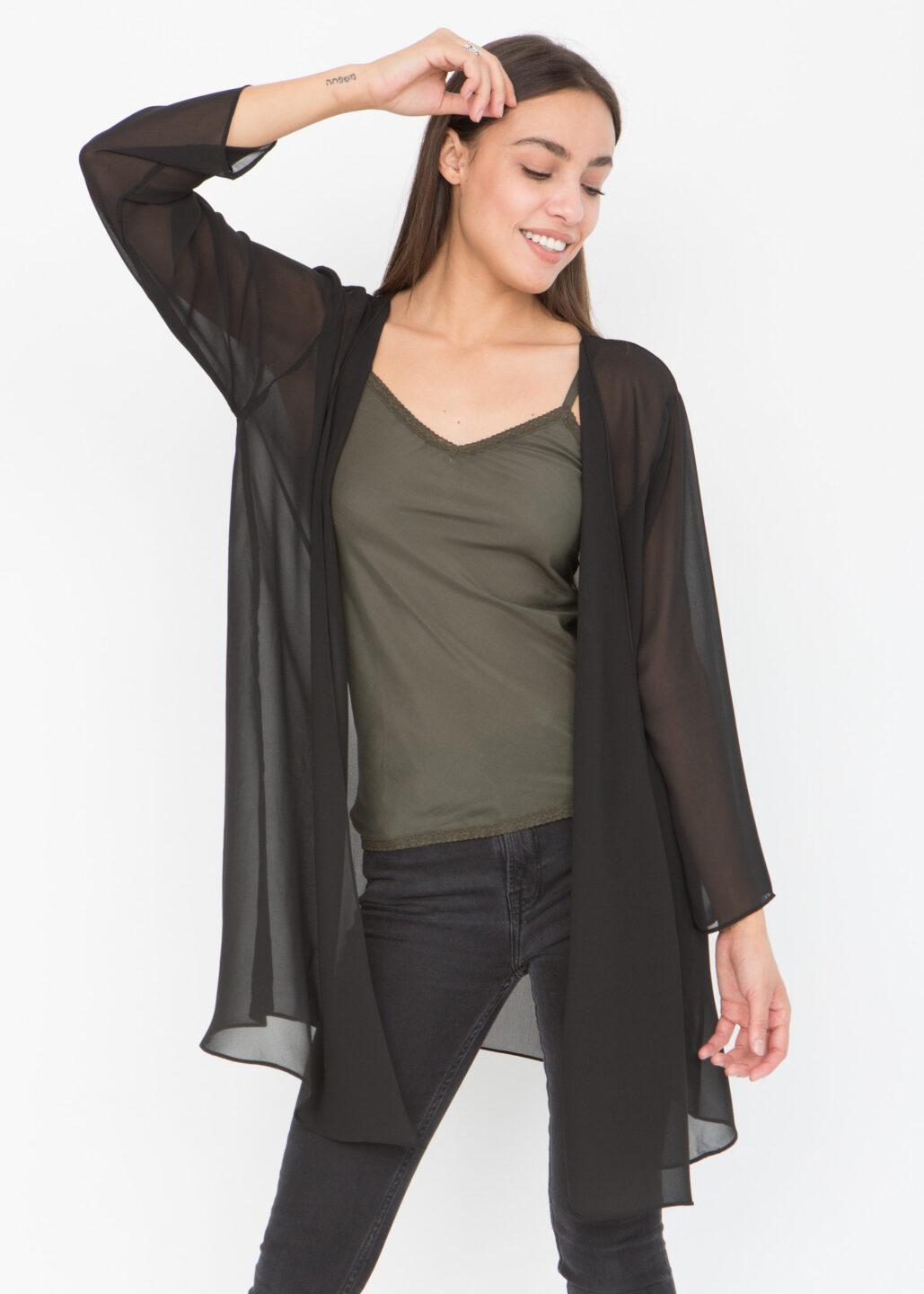 Elegant Sheer Longline Cardigan Black