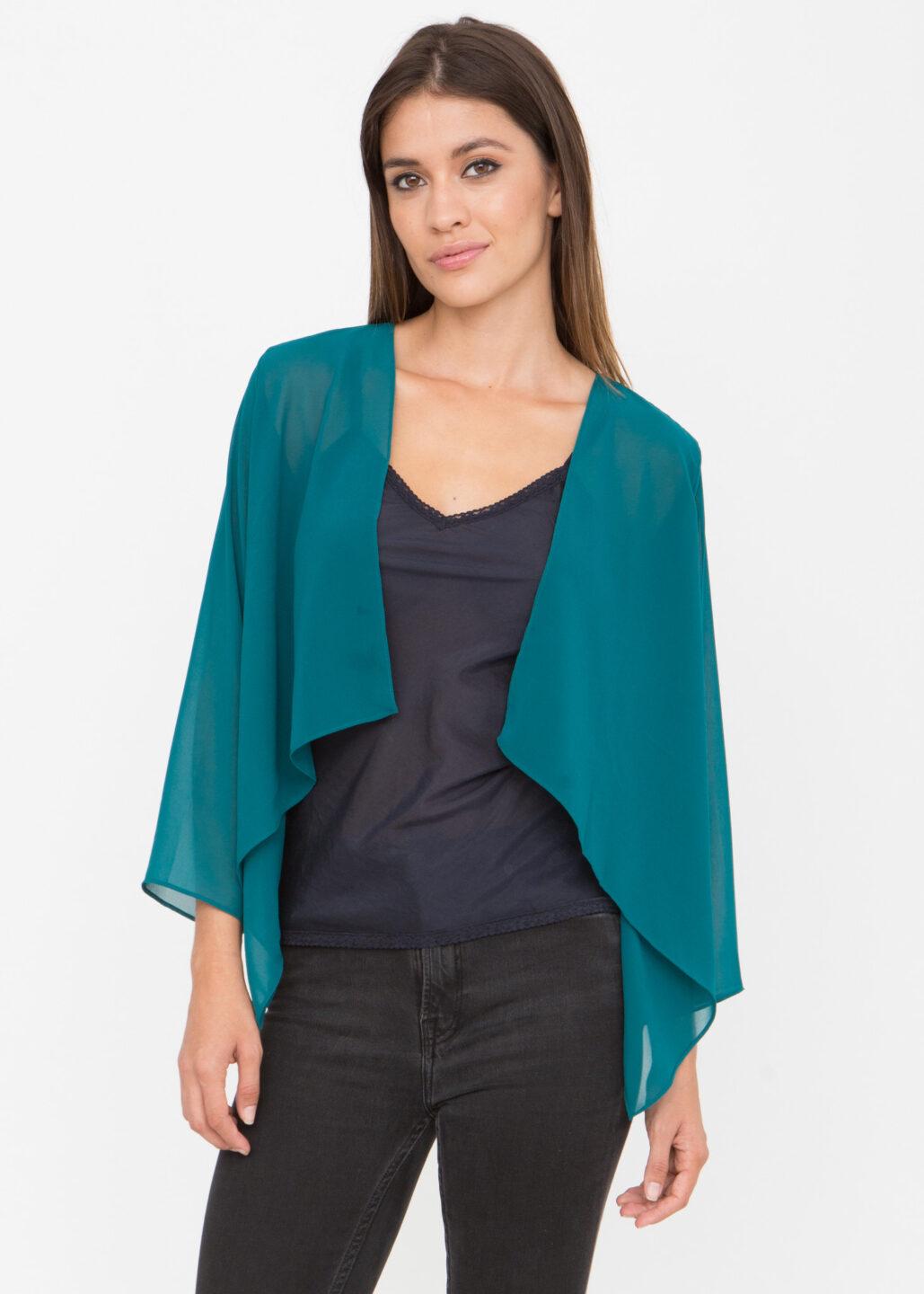 Sheer Chiffon Shrug Bolero Jacket Teal