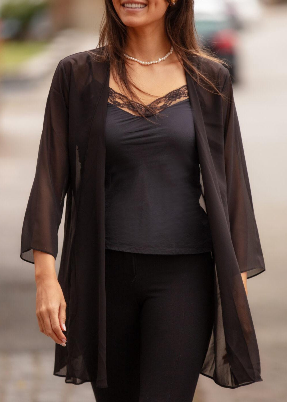 Elegant Sheer Longline Cardigan Black