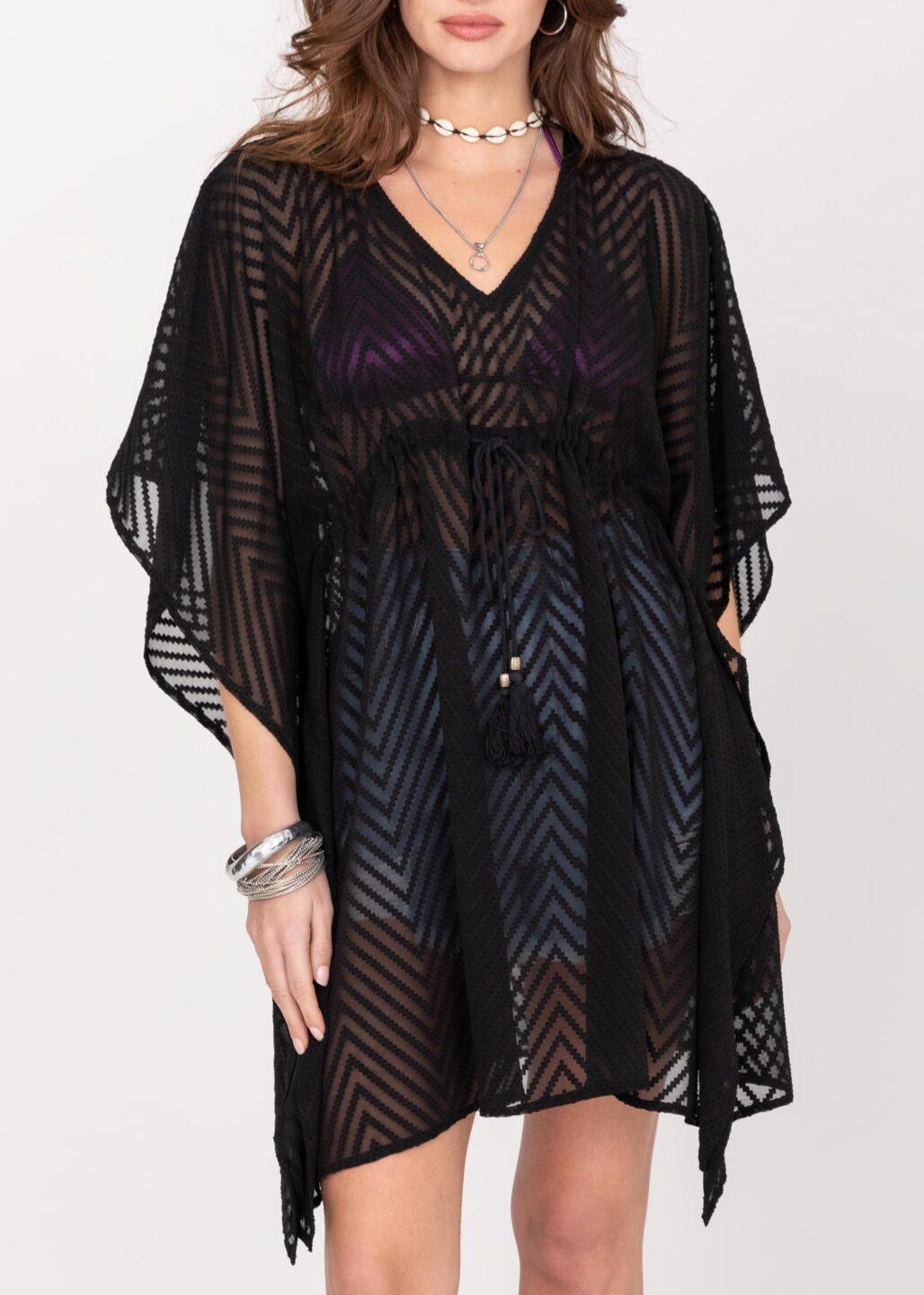 Sheer Kaftan Zig Zag Black