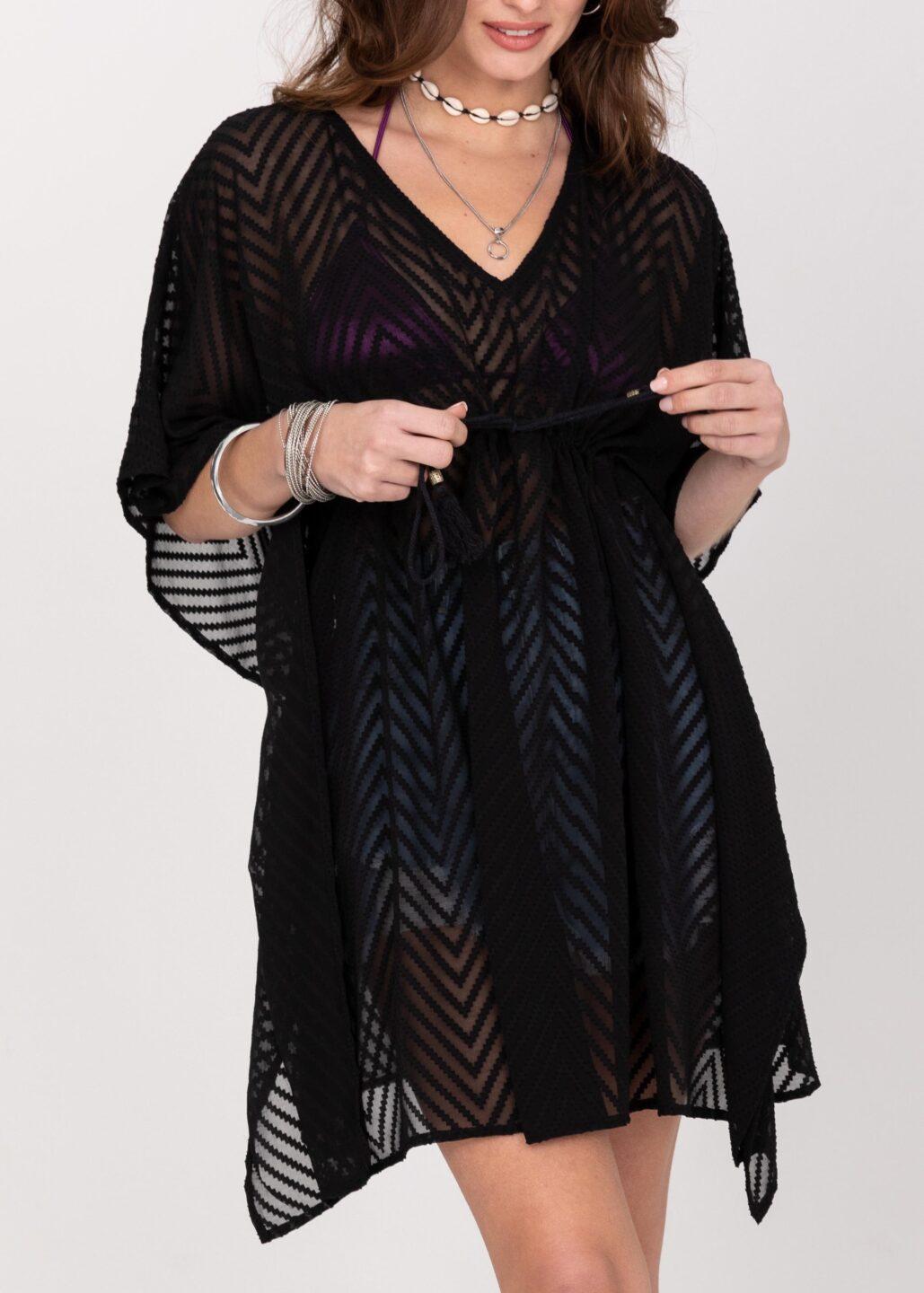 Sheer Kaftan Zig Zag Black