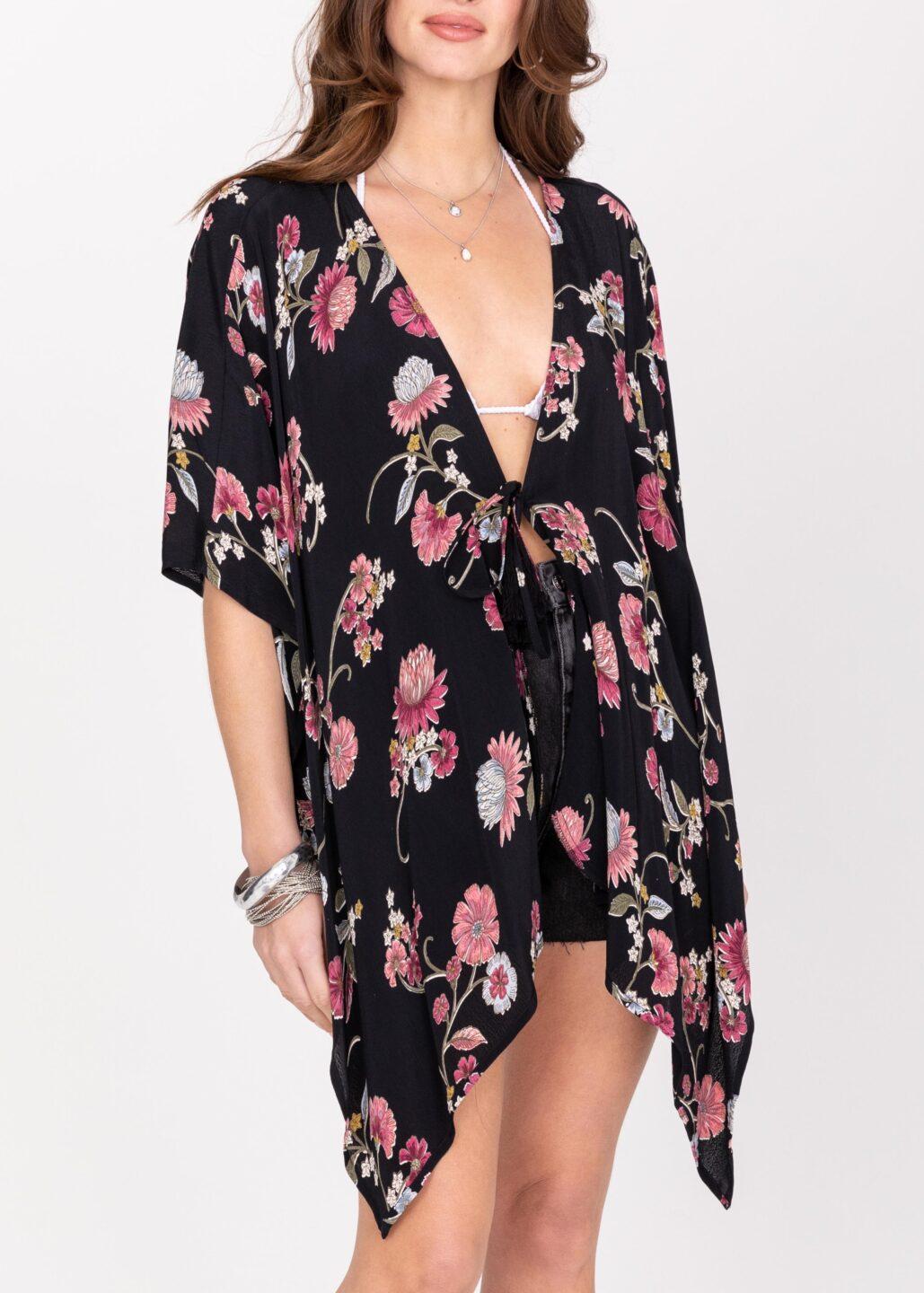 Floaty Kimono Cover Up in Black Floral