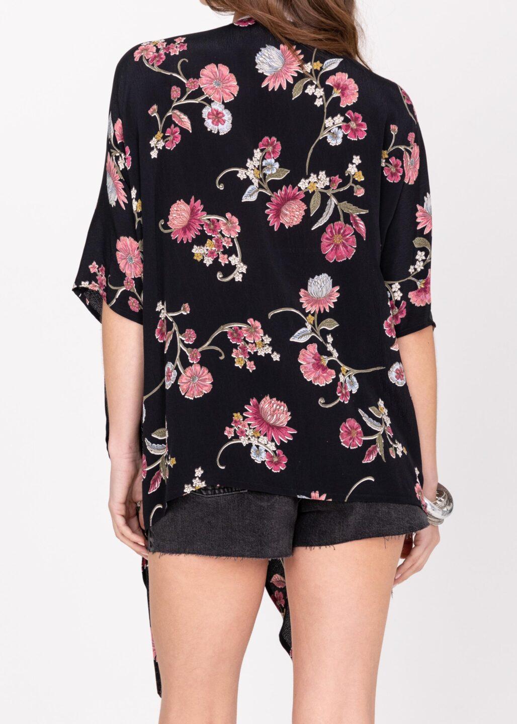 Floaty Kimono Cover Up in Black Floral