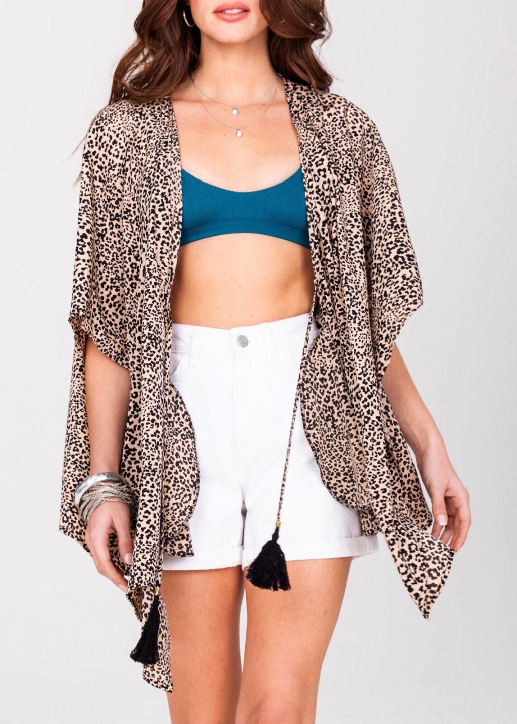 Floaty Kimono Cover Up in in Leopard Print