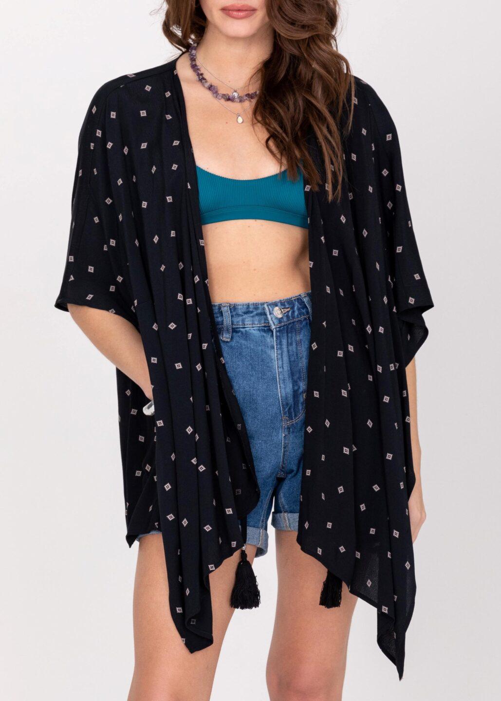 Floaty Kimono Cover Up in Diamond Print Black