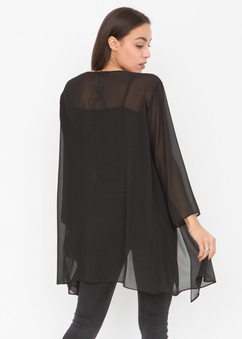 Elegant Sheer Longline Cardigan Black