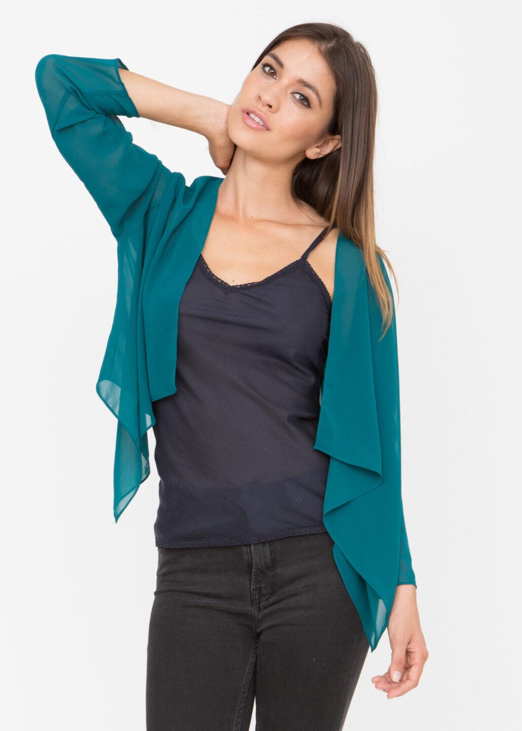 Sheer Chiffon Shrug Bolero Jacket Teal