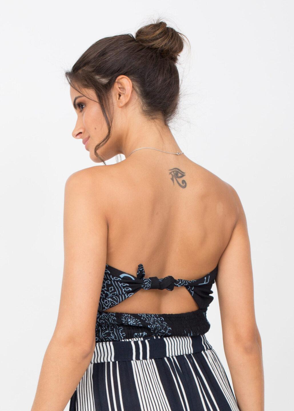 Bandeau Boob Tube Top Black Om Print