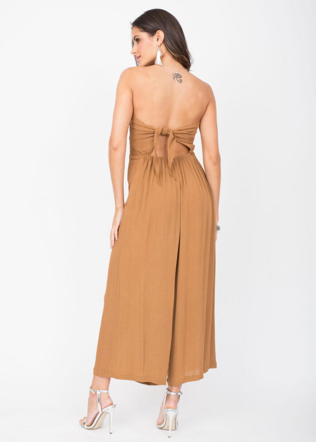 Bandeau Jumpsuit Tie Back Caramel