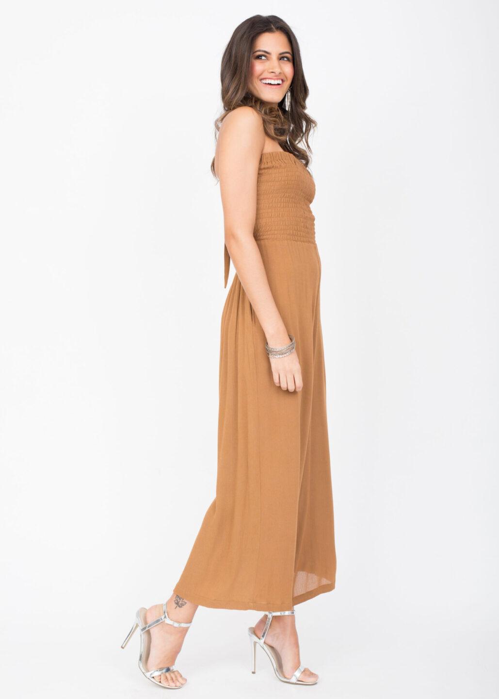 Bandeau Jumpsuit Tie Back Caramel