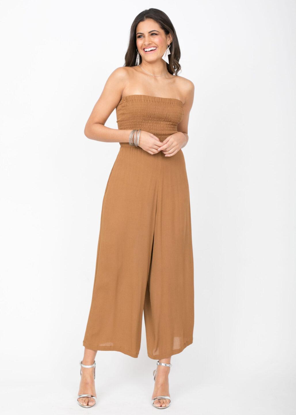 Bandeau Jumpsuit Tie Back Caramel