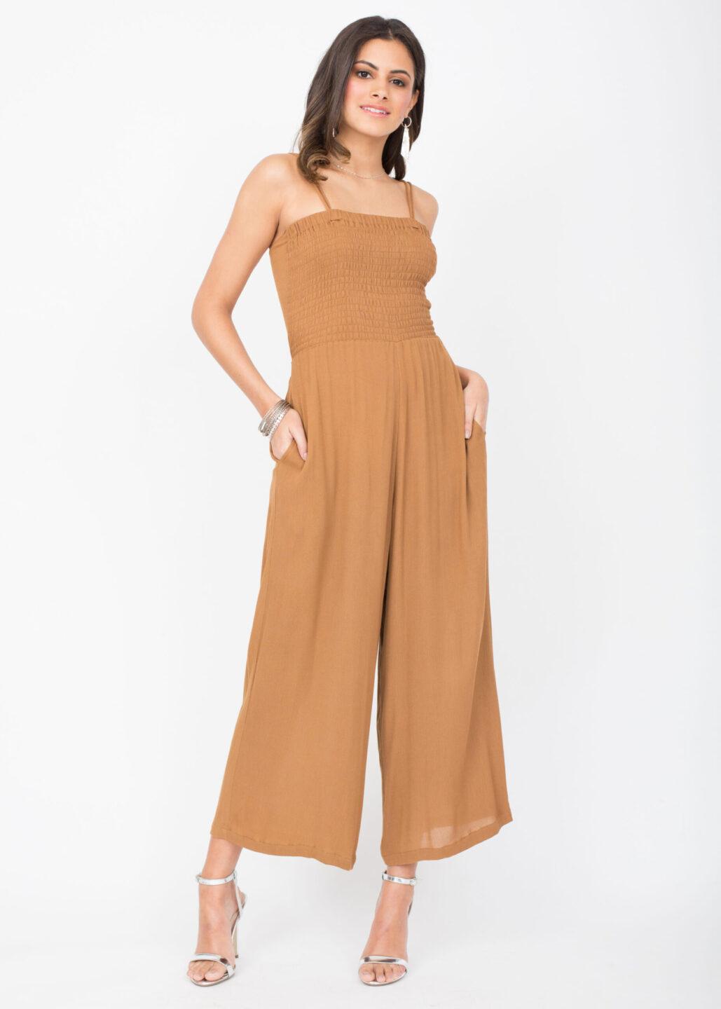 Bandeau Jumpsuit Tie Back Caramel