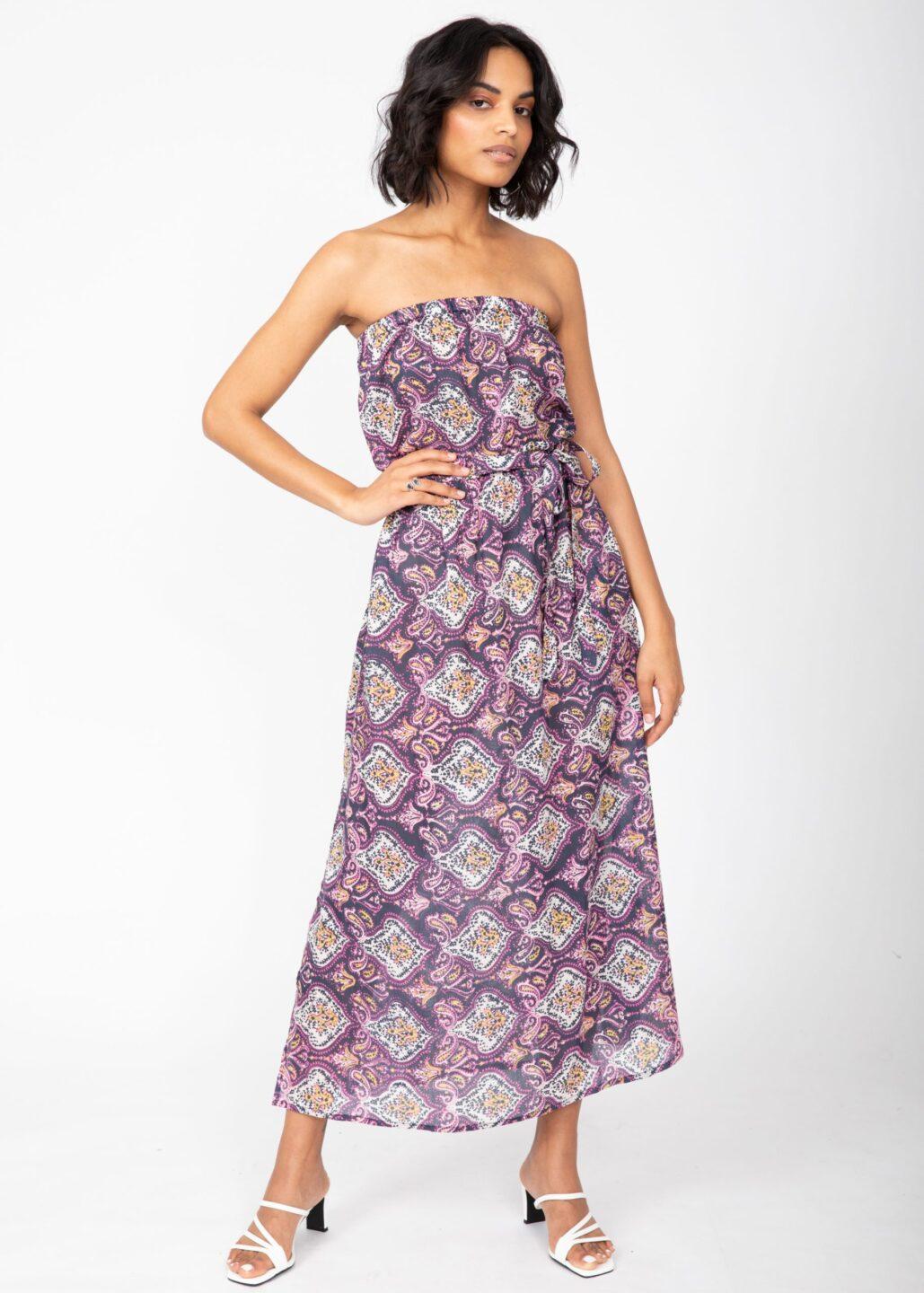 Casablanca Cotton Silk Mix Bandeau Strapless Dress