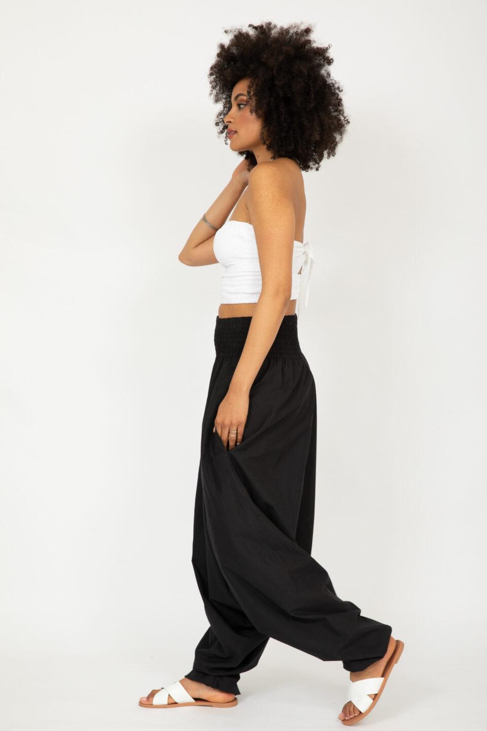 Convertible Cotton 2-in-1 Jumpsuit & Harem Pants in Black