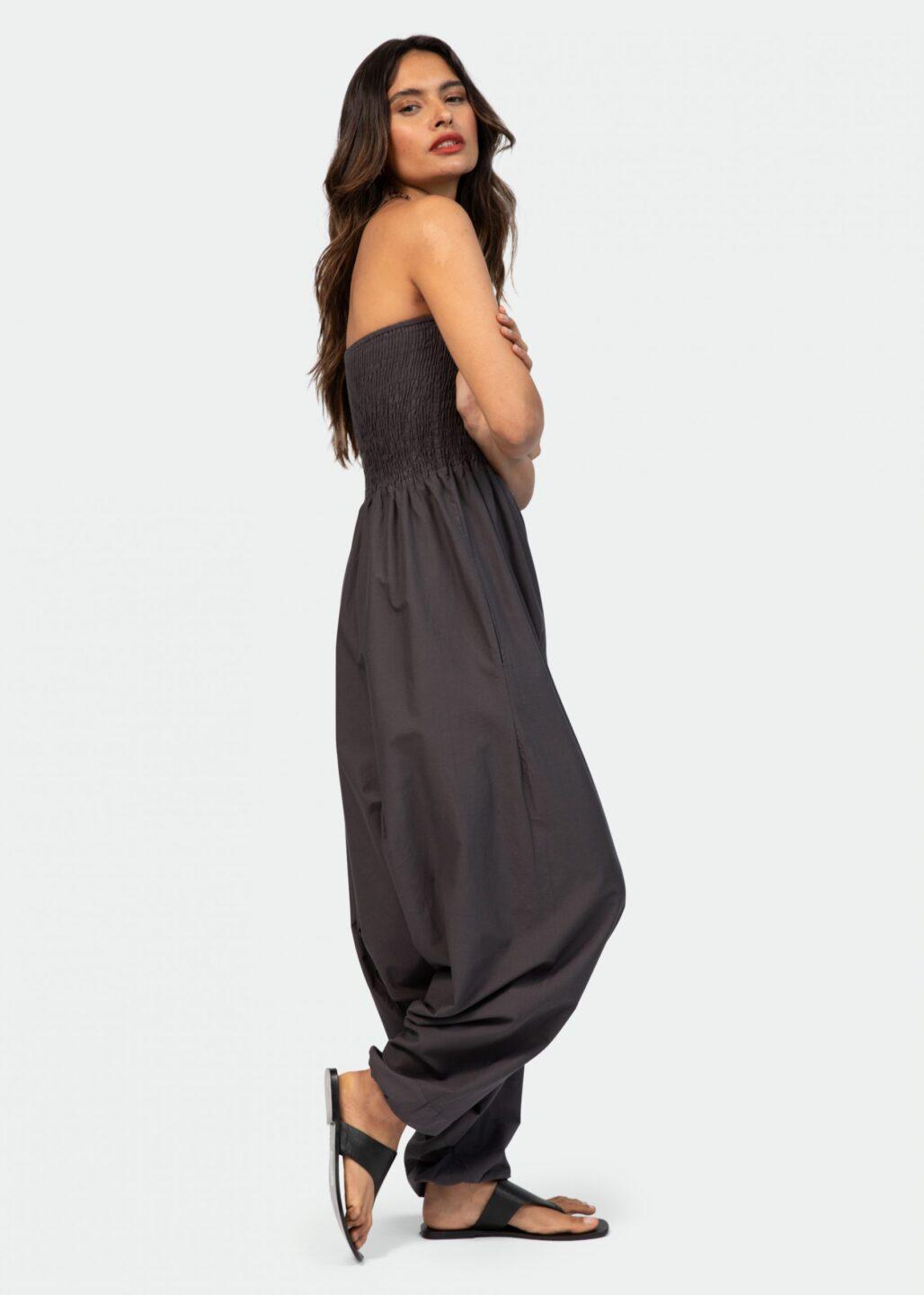 2 in 1 Cotton Maxi Harem Trouser and Bandeau Jumpsuit Grey