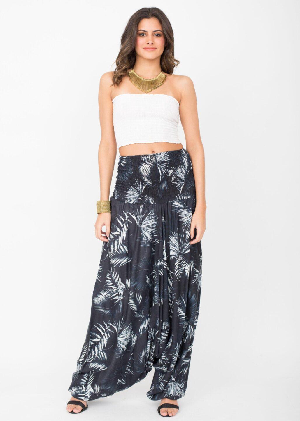 Maxi Harem Jumpsuit & Hareem Pants 2 in 1 Leaves Print