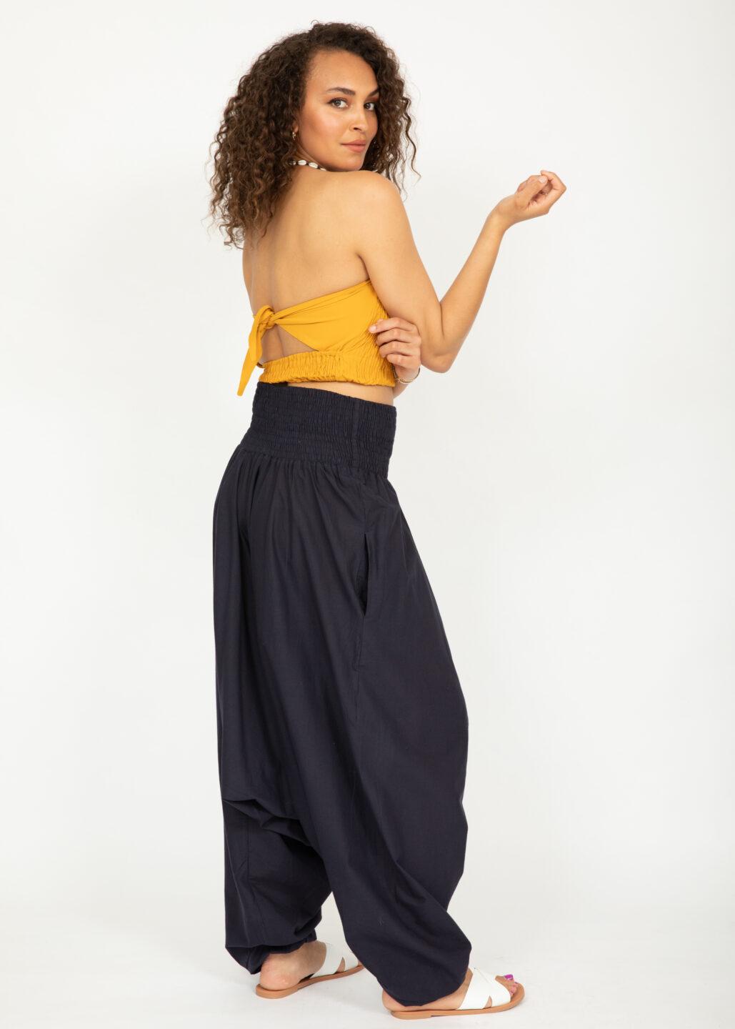 Convertible Cotton 2-in-1 Jumpsuit & Harem Pants in Navy Blue