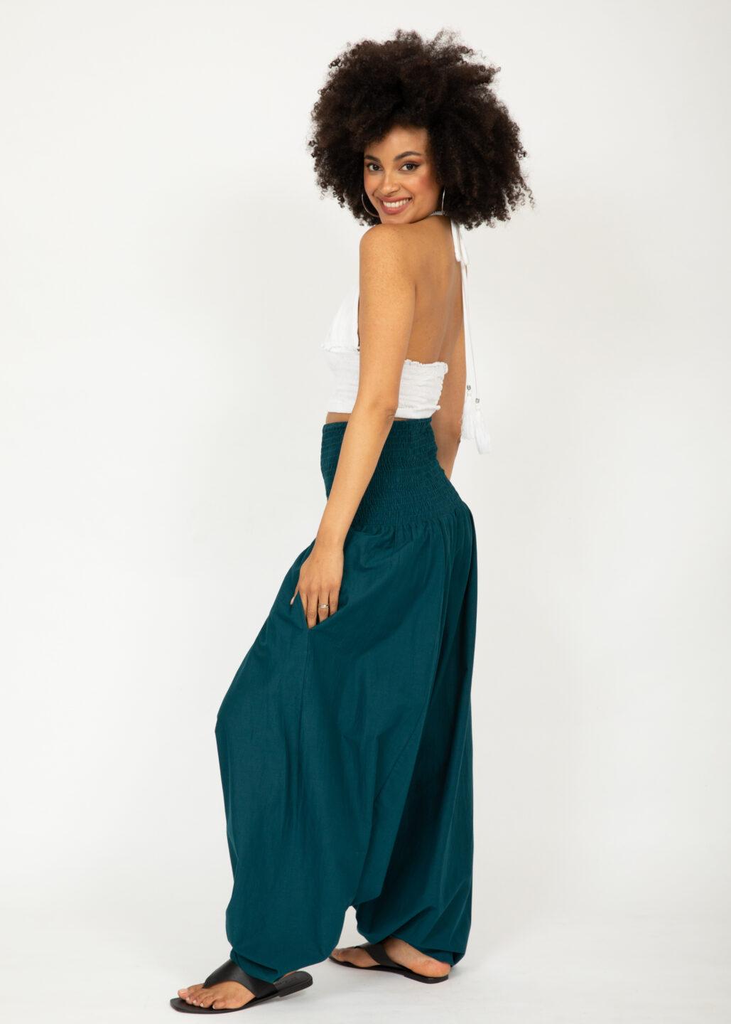 Convertible Cotton 2-in-1 Jumpsuit & Harem Pants in Teal