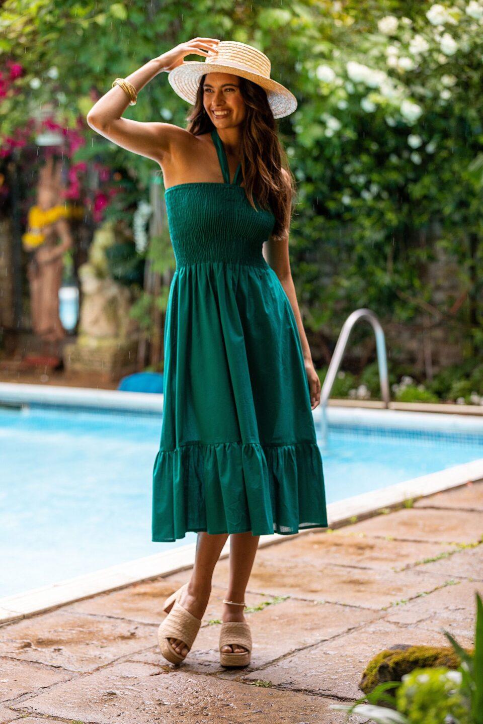 Convertible Midi Dress & Maxi Skirt 2 in 1 in Emerald Green