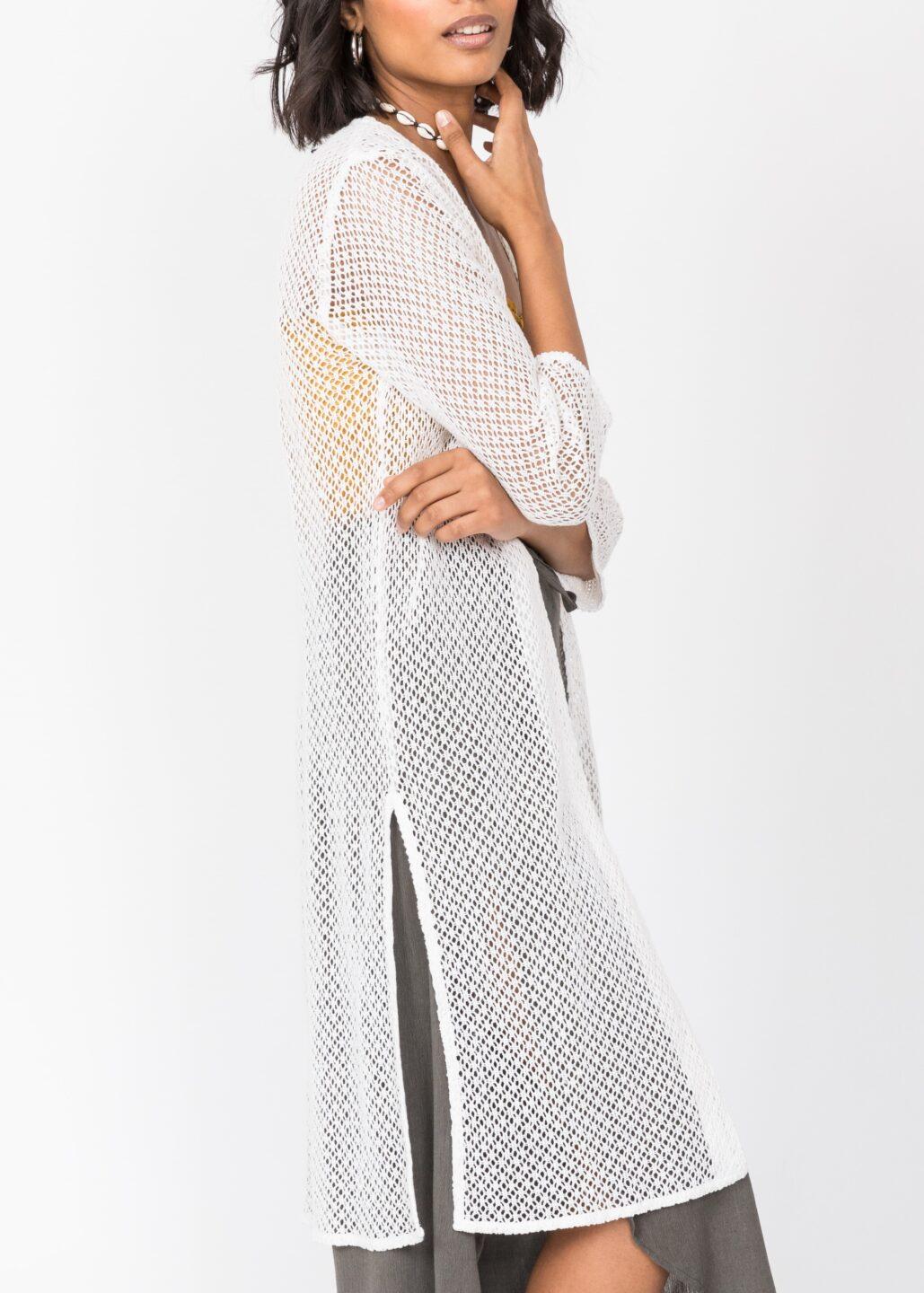 Cotton Crochet Kimono Cover-Up in White