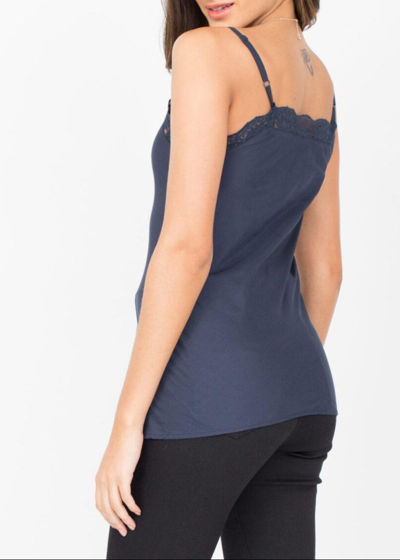 Cotton Silk Lace Camisole Cami Navy