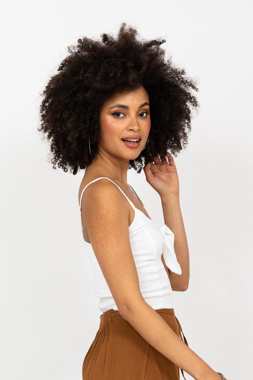 Crop Top Cami Front Tie Keyhole in White