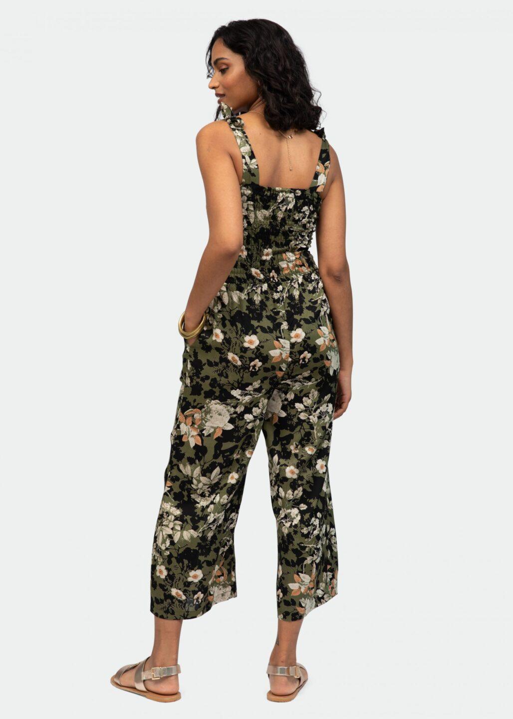 Culotte Bandeau Jumpsuit in Dark Green Florals