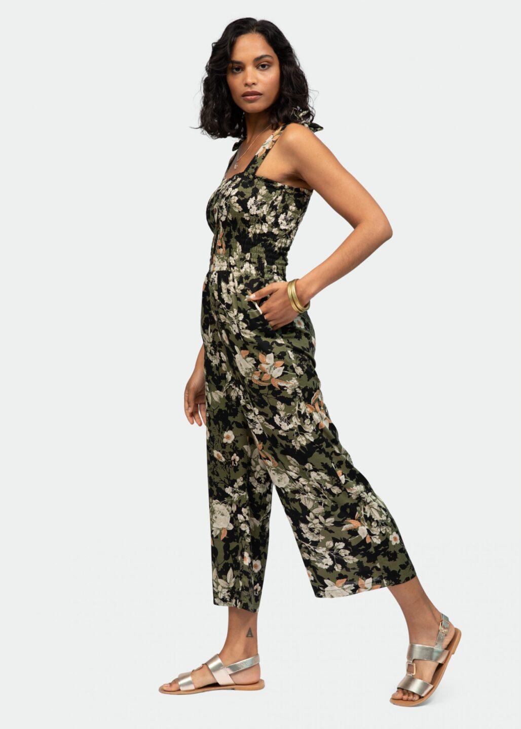 Culotte Bandeau Jumpsuit in Dark Green Florals