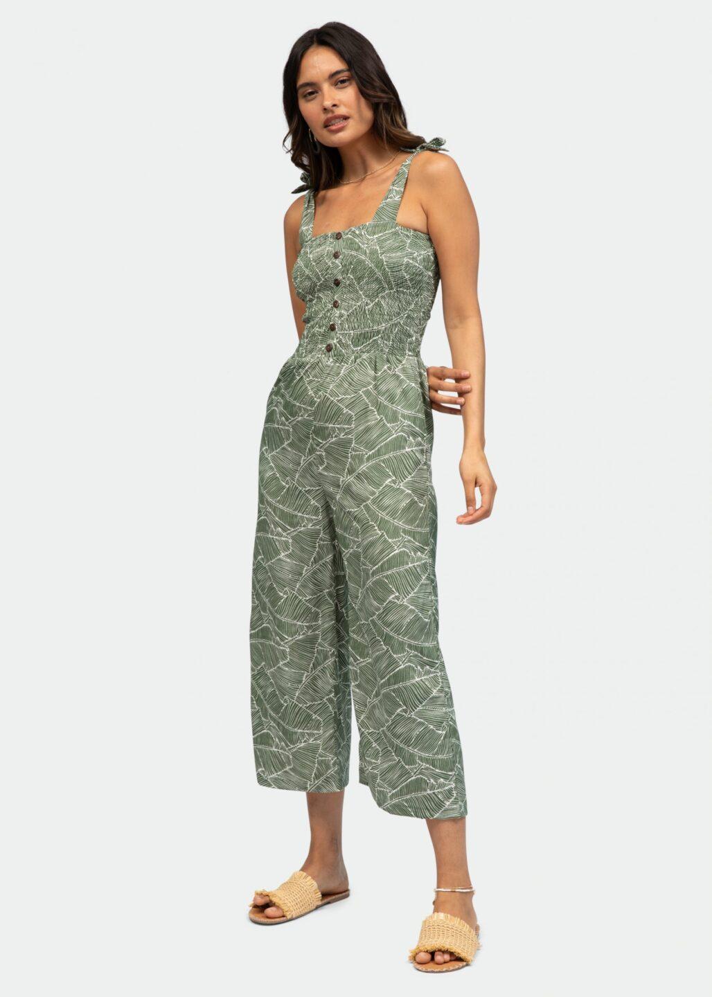 Culotte Bandeau Jumpsuit in White Leaves Print