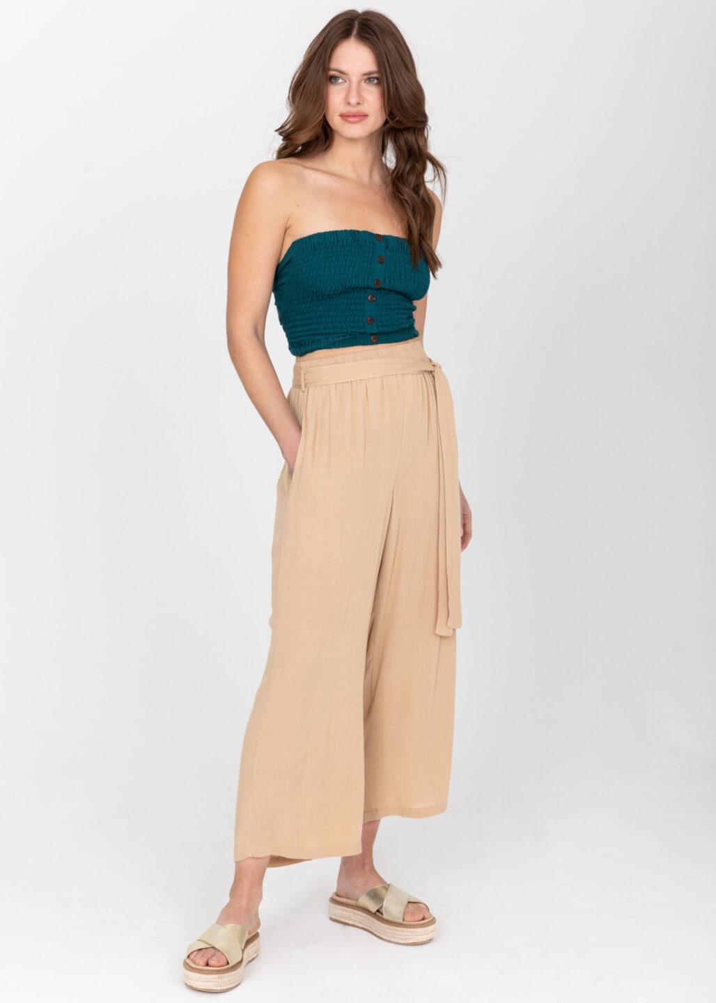 Culotte Crop Summer Trousers Crinkle Bisucuit Beige