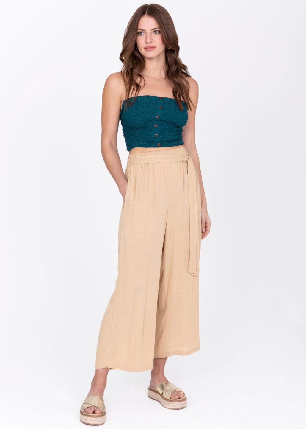 Culotte Crop Summer Trousers Crinkle Bisucuit Beige