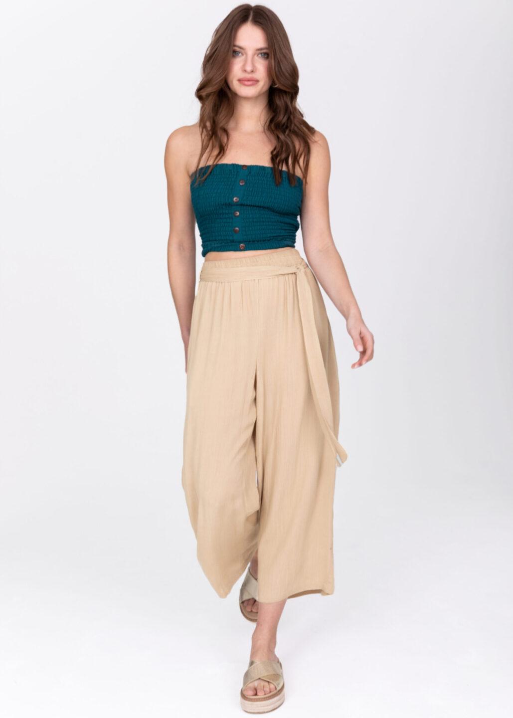 Culotte Crop Summer Trousers Crinkle Bisucuit Beige