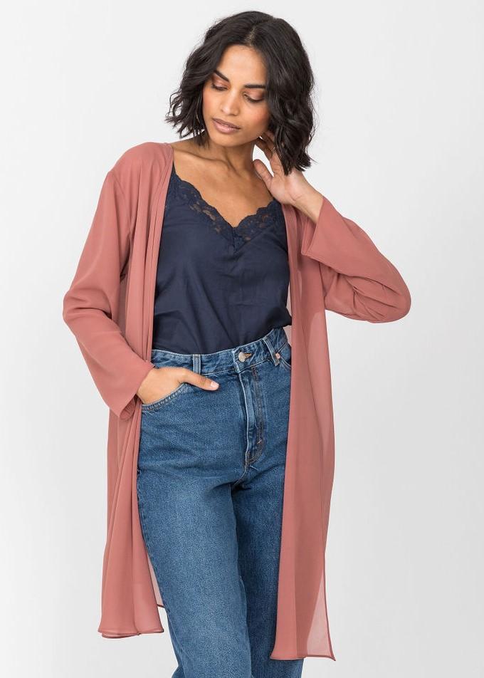 Elegant Longline Sheer Sleeves Cardigan in Rose Pink