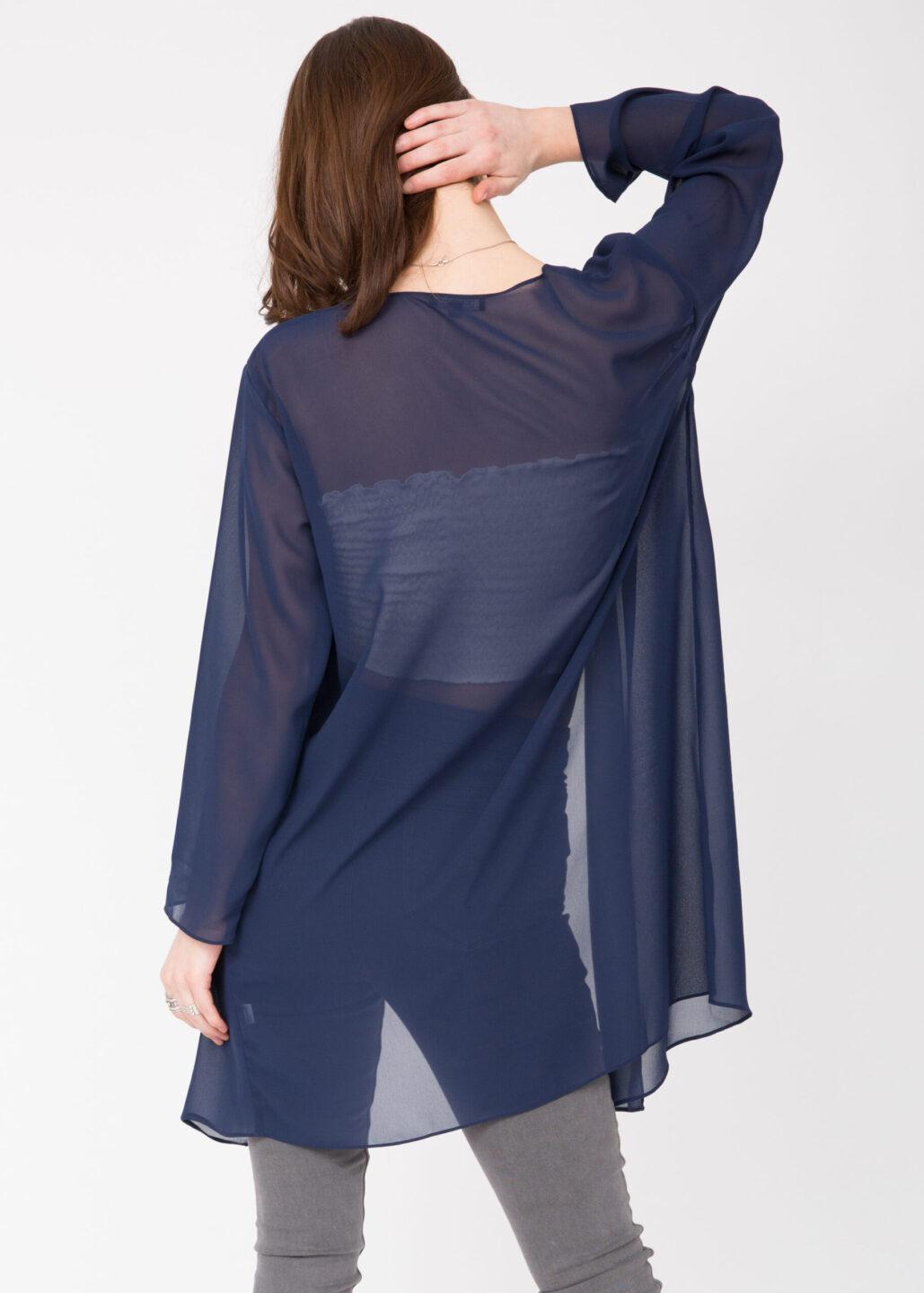 Elegant Sheer Longline Cardigan Blue