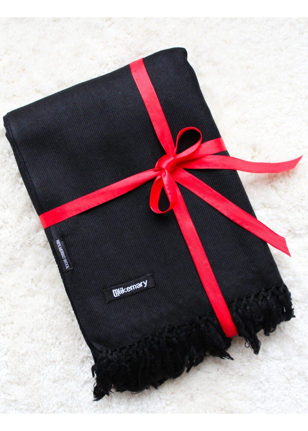 Kasa Merino Wool Pashmina &amp; Oversize Scarf 75 X 200cm Black