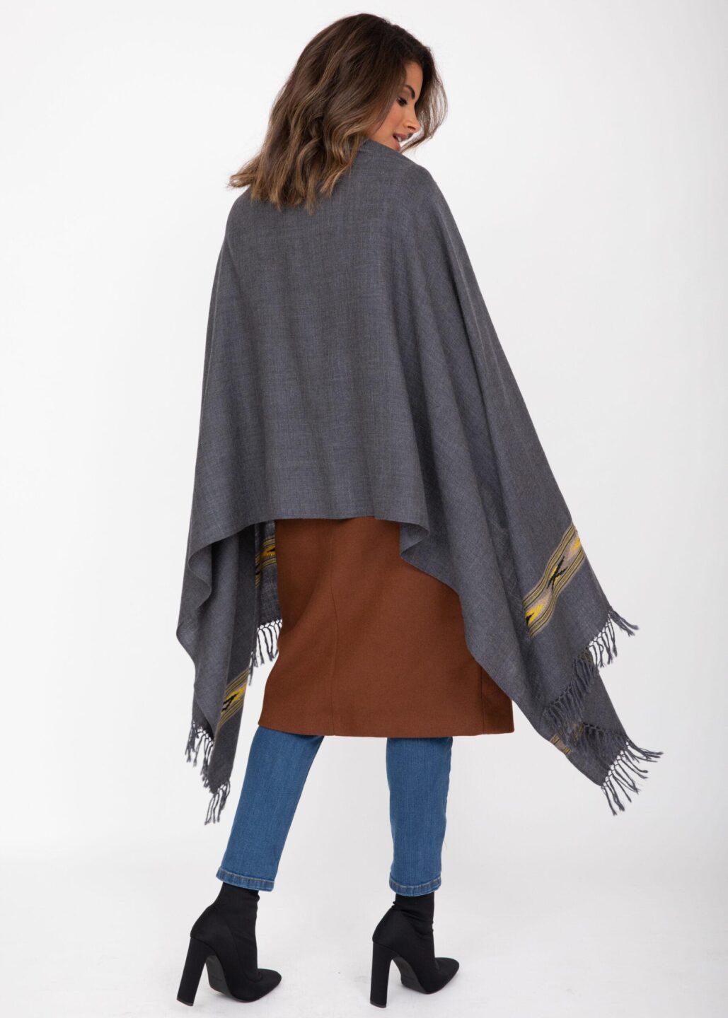 Oversize Blanket Scarf in Merino Wool Takhi Charcoal Grey 75 X 200cm