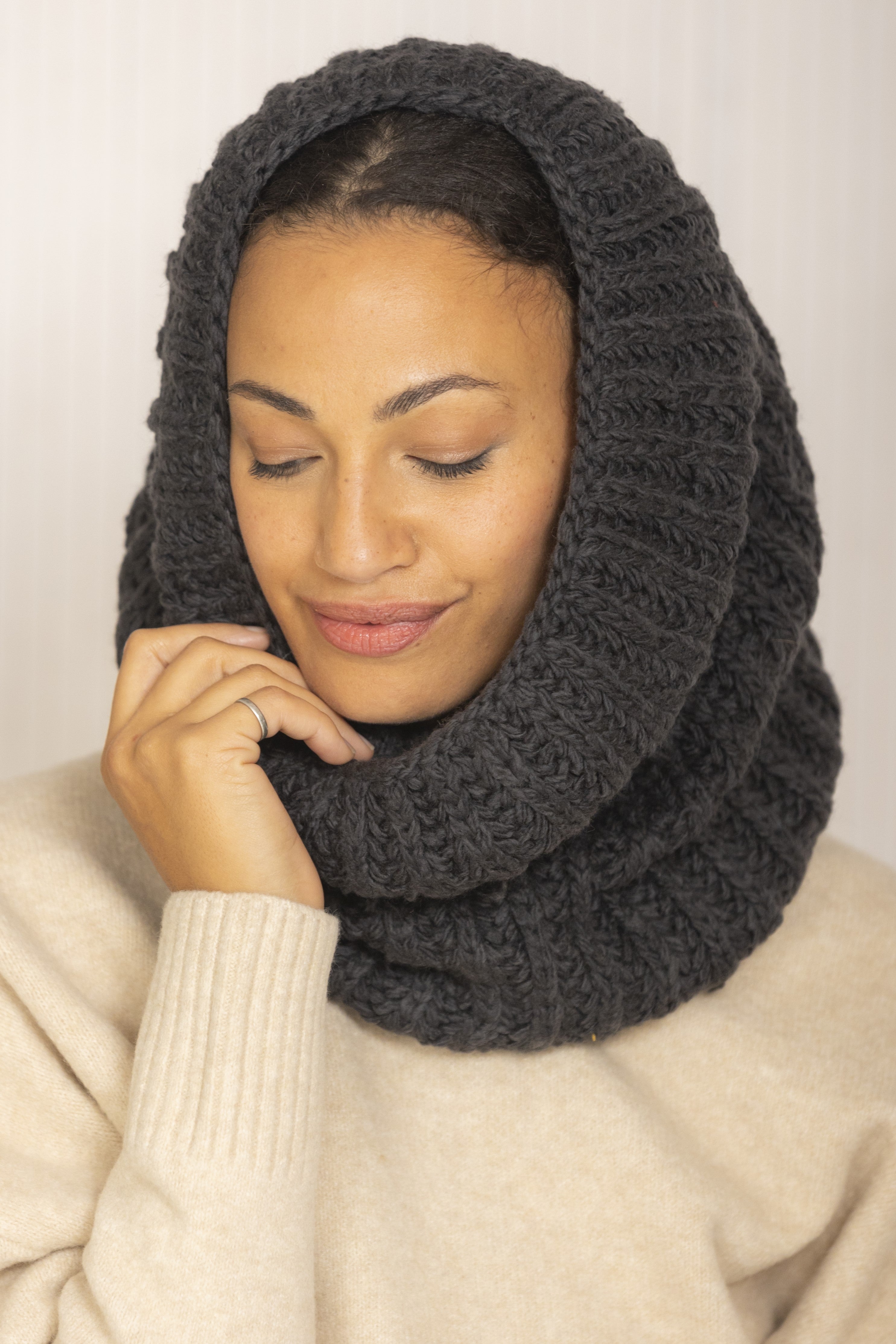 Merino Knitted Infinity Snood Scarf Charcoal