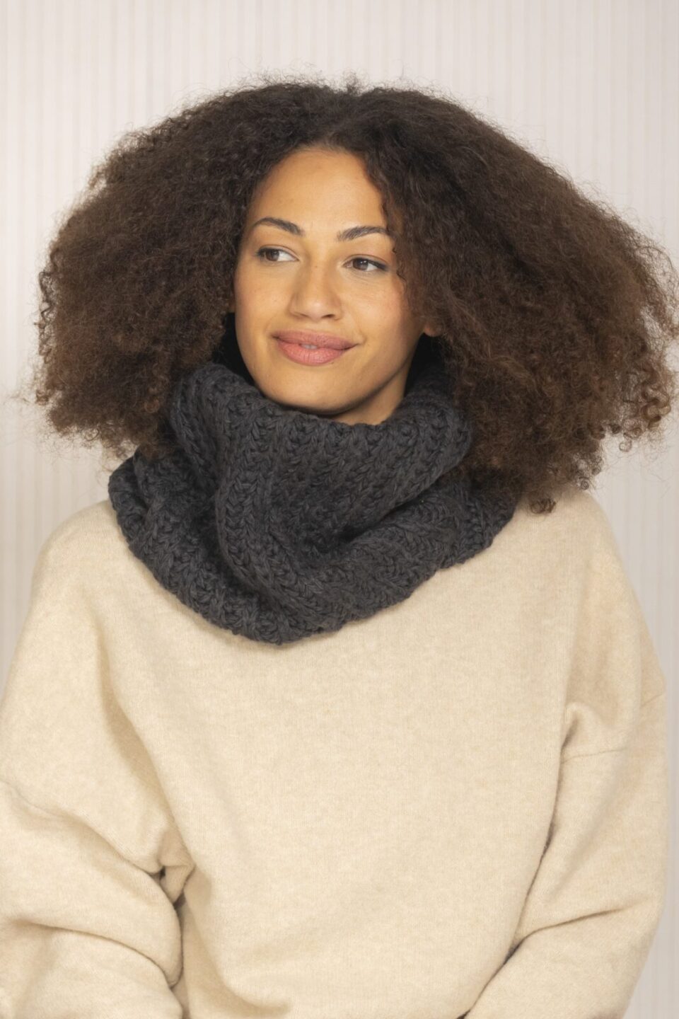 Merino Knitted Infinity Snood Scarf Charcoal