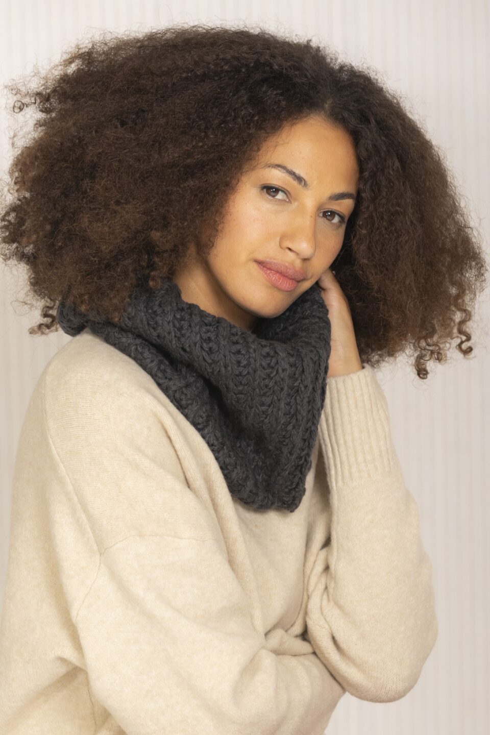 Merino Knitted Infinity Snood Scarf Charcoal