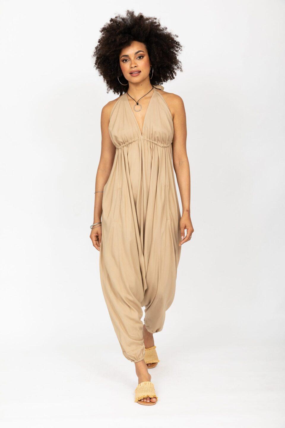 Halter Harem Jumpsuit Biscuit Beige