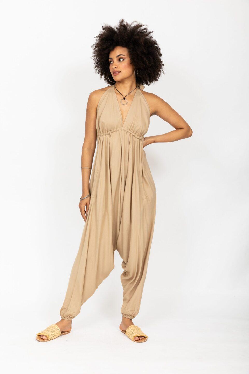 Halter Harem Jumpsuit Biscuit Beige